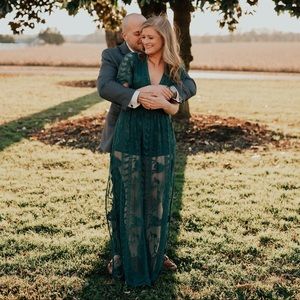 Socialite | Forest Green Lace Over Dress Romper XS